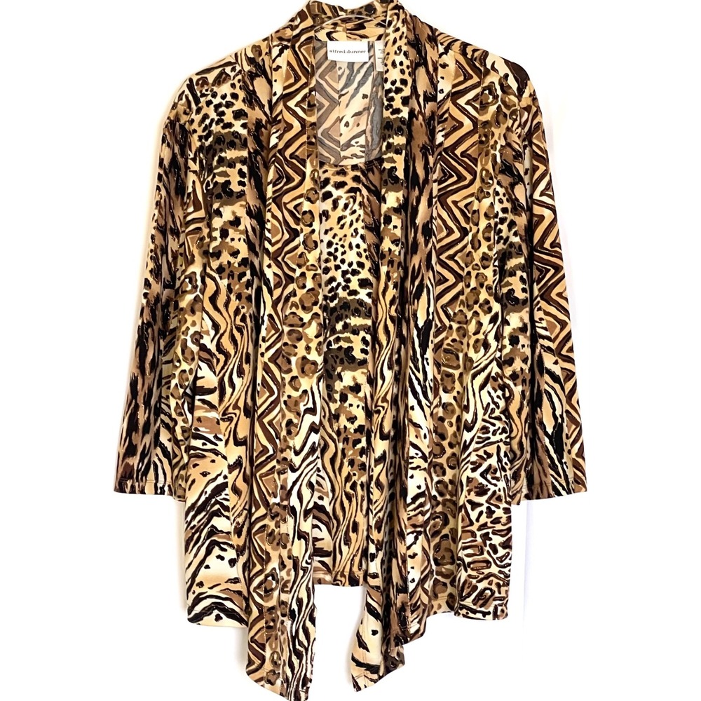 Alfred Dunner Women XL Animal‎ Print Open Front Cardigan Duster Top